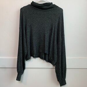 Hollister Dark Gray Ribbed Cropped Cowl Neck Sweater